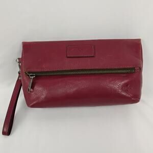 Patricia Nash Deep Cherry Red Leather Fold-Over Clutch With Wrist Strap